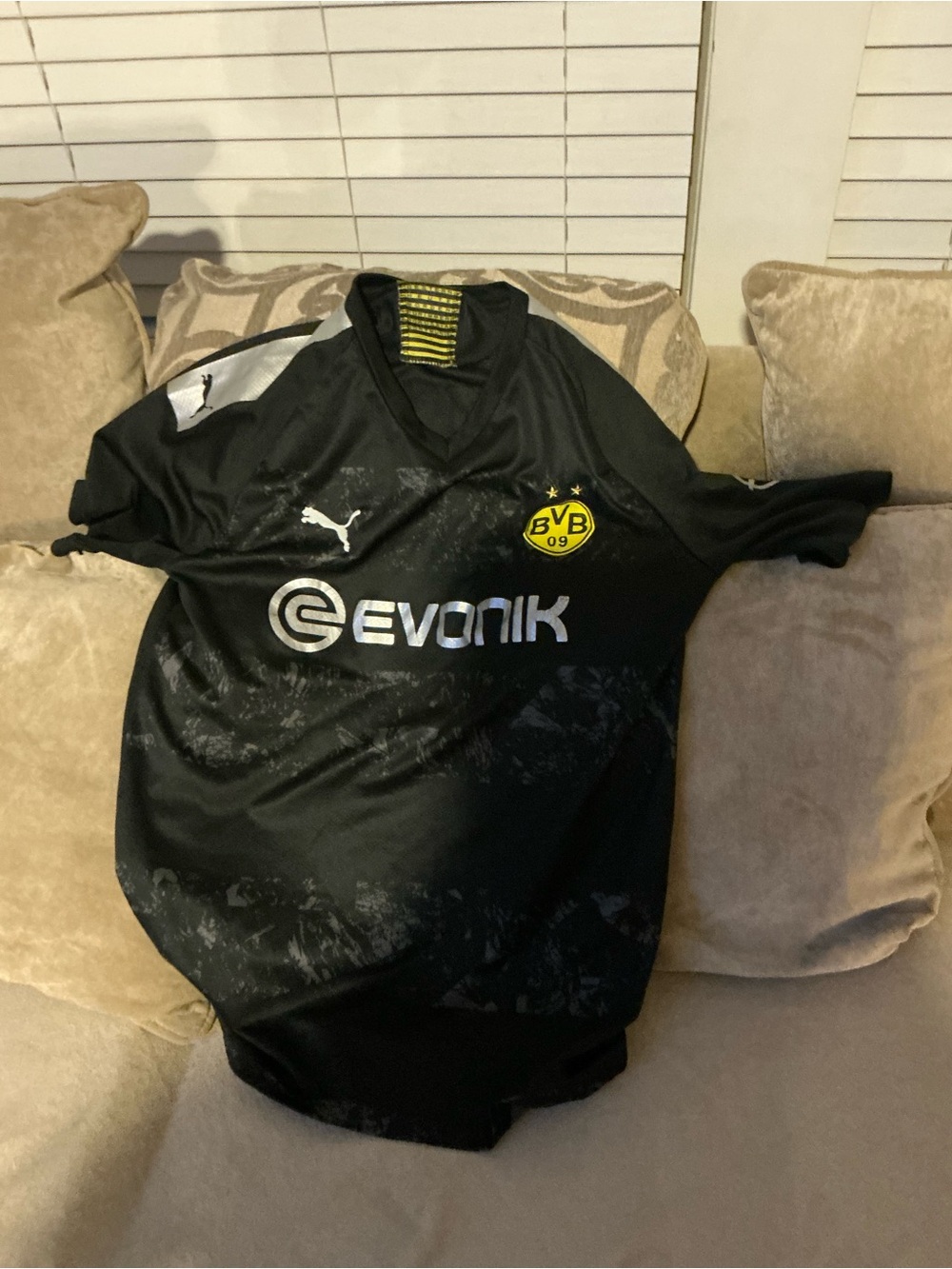 Puma Black Kids Soccer Jersey with Yellow BVB Crest